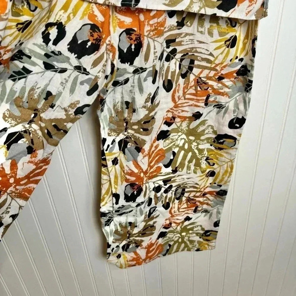 Tahari Linen Botanical Short Sleeve Top Wide Leg Pant Set Top Med Pants XL C48 - Picture 2 of 7
